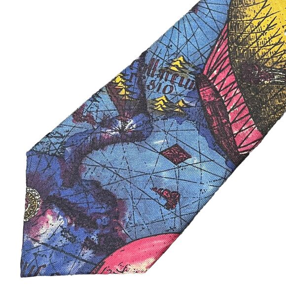CHRISTIAN DIOR Tie Men’s Jeune Homme Designer Necktie Silk  Hot Air Balloons - Picture 1 of 7